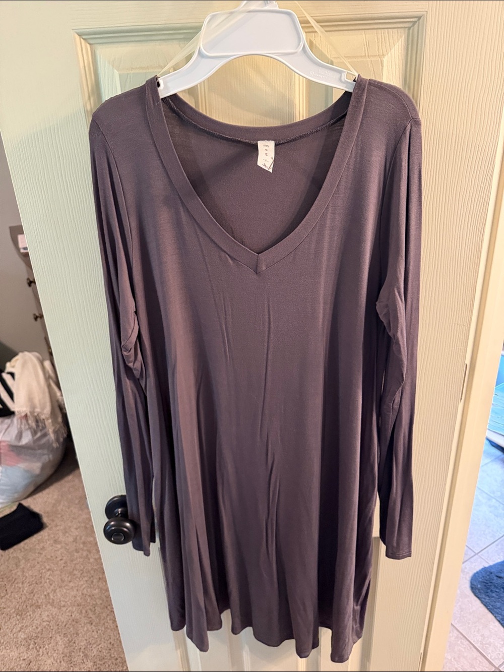 mts Long Sleeve V-Neck Swing Dress in Mauve Gray